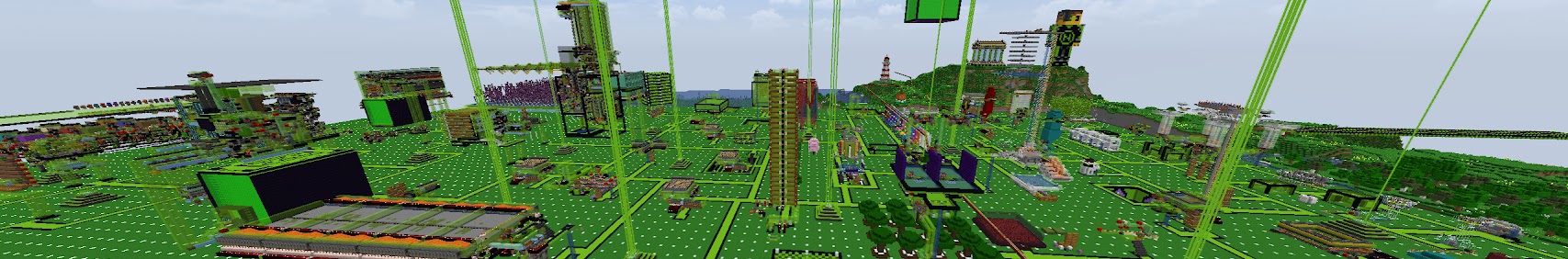 Vista panorámica del mundo Hardcore de Neythox, con granjas, torres de redstone y estructuras técnicas construidas a lo largo de miles de horas.